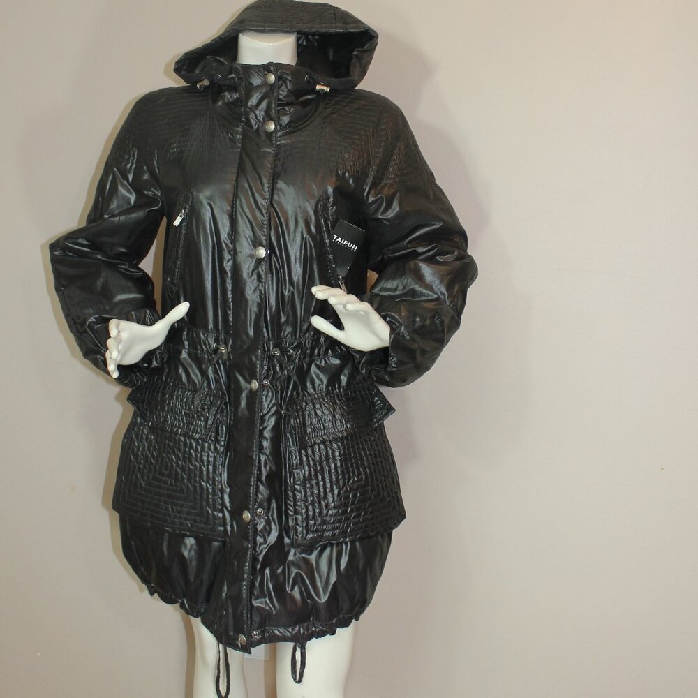 NWT Taifun Collection hoodie  black woman Jacket Coat zipped  snapped size 8